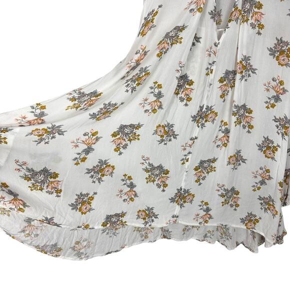 Free People White Gardenia Retro Print Swing Tunic Crepe Boho Dress Size Large - Picture 10 of 16